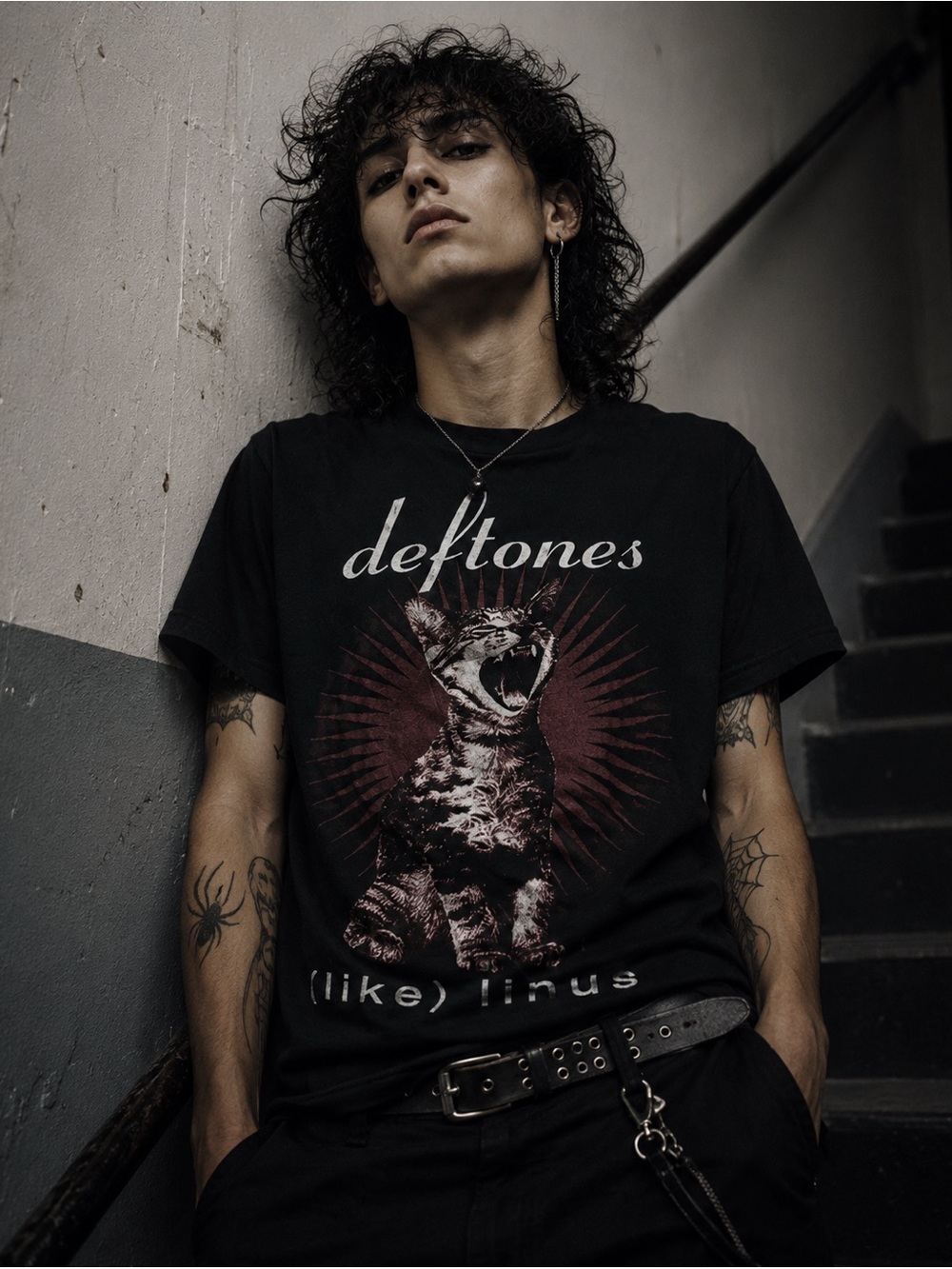 Hot Topic Black Deftones (Like) Linus Cat Graphic Tee unisex